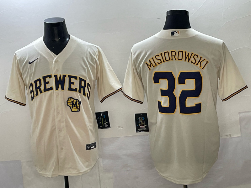 Men Milwaukee Brewers #32 Misiorowski cream Nike MLB 2025 jersey 005